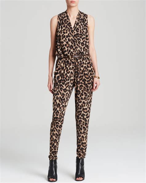 michael michael kors leopard print jumpsuit|Michael Kors belted denim jumpsuit.